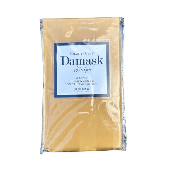 2 King Charter Club Damask Stripe Pillowcases 5550 Thread Count Supima Cotton - Picture 2 of 5